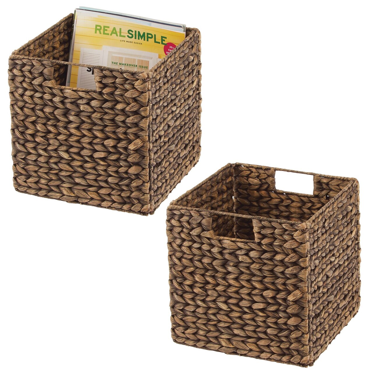 mDesign Large Woven Hyacinth Home Storage Basket for Cube Furniture, 2 Pack